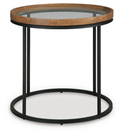 Ashley Furniture Noraluna end table with a sleek wooden surface and modern design, shown from a head-on angle.