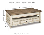 Ashley Furniture Realyn occasional table set featuring two modern, round tables with wood and metal finishes for living room decor.