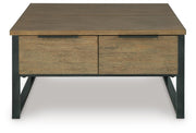 Ashley Furniture Montia lift-top coffee table with a sleek dark wood finish and a functional lift-top design.