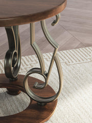 Ashley Furniture Frallyn end table with a wood finish, featuring a sleek tabletop and sturdy legs, ideal for living room decor.