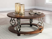 Ashley Furniture Frallyn coffee table with a sleek wooden surface, modern cocktail table design, and sturdy metal legs.