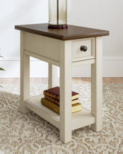 Bolanburg chairside end table by Ashley Furniture with a wooden surface and storage drawer, designed for living room use.