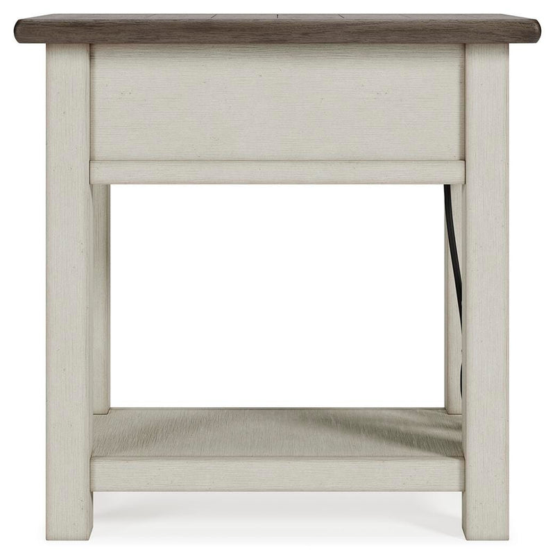 Ashley Furniture Bolanburg chairside end table with a dark wood finish and a single open shelf for easy storage.