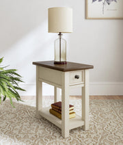Ashley Furniture Bolanburg Occasional Table Set featuring two modern wooden tables with dark metal legs for living room decor.