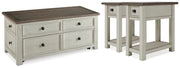 Ashley Furniture Bolanburg occasional table set with three wood tables featuring dark finish and modern design.