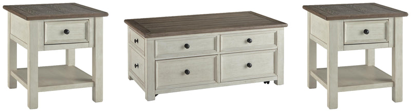 Ashley Furniture Bolanburg occasional table set with three wooden tables featuring dark finish and modern design.