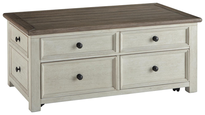 Ashley Furniture Bolanburg Occasional Table Set with two modern wooden tables featuring sleek design and warm finish.