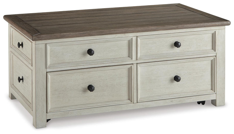 Bolanburg Ashley Furniture lift-top cocktail coffee table with storage and dark wood finish, modern design, and sturdy construction.