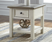 Ashley Furniture Bolanburg Occasional Table Set with three wooden tables featuring sleek, modern designs and warm wood finishes.