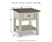 Ashley Furniture Bolanburg Occasional Table Set with two wood tables featuring dark finishes and classic design details.