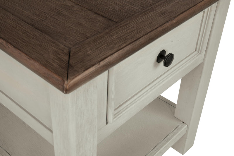 Ashley Furniture Bolanburg Occasional Table Set with three wood tables featuring metal accents and a rustic finish.