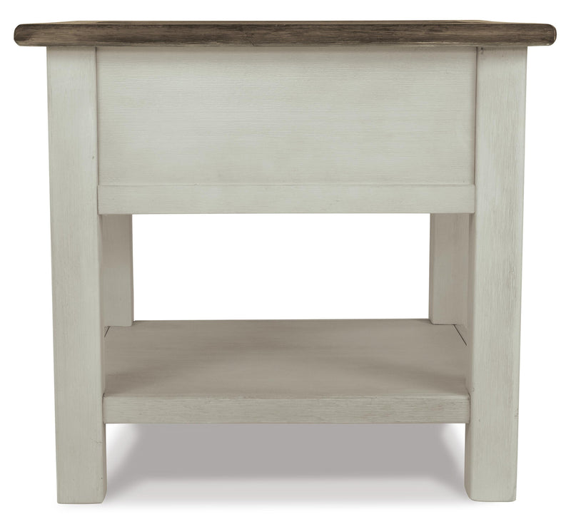 Ashley Furniture Bolanburg end table with a wooden finish and modern design, featuring a spacious top and sturdy legs.