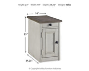 Ashley Furniture Bolanburg chairside end table with USB ports and outlets, featuring a wood finish and compact design.