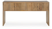 Ashley Furniture Ella Grove Console Sofa Table with a sleek wood finish, displayed from a head-on angle.