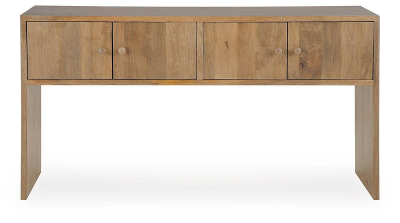 Ashley Furniture Ella Grove Console Sofa Table with a sleek wood finish, displayed from a head-on angle.