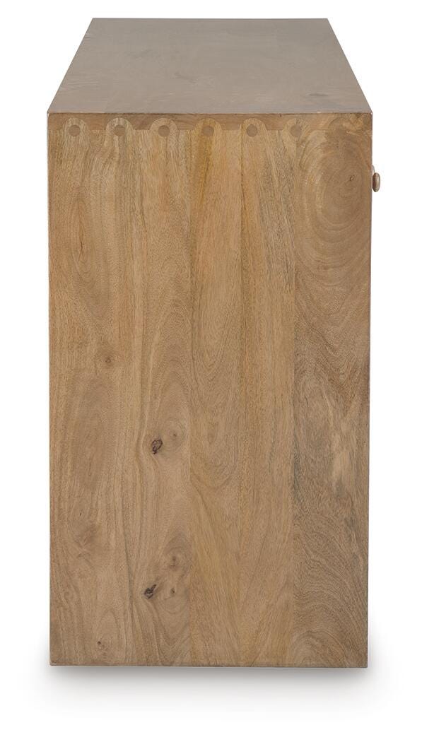 Ashley Furniture Ella Grove Console sofa table with a sleek wood finish and modern design, ideal for living room decor.