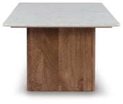 Ashley Furniture Isanti Occasional Table Set with round wooden tables and metal legs, stylish and functional living room accent pieces.