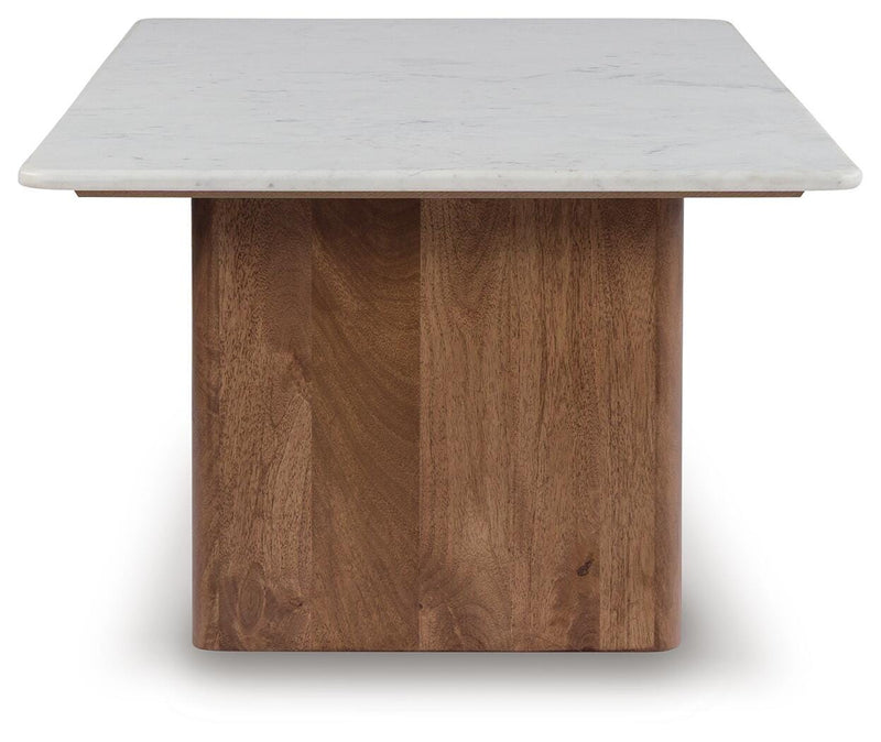 Ashley Furniture Isanti Occasional Table Set with round wooden tables and metal legs, stylish and functional living room accent pieces.