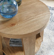 Ashley Furniture Kristiland occasional table set featuring two stylish wooden tables with metal legs and modern design details.