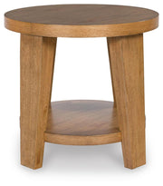 Ashley Furniture Kristiland occasional table set with three wooden tables featuring sleek, modern design and natural wood finishes.