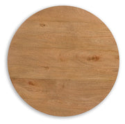 Ashley Furniture Kristiland occasional table set featuring round tables with wood tops and metal legs in a modern design.