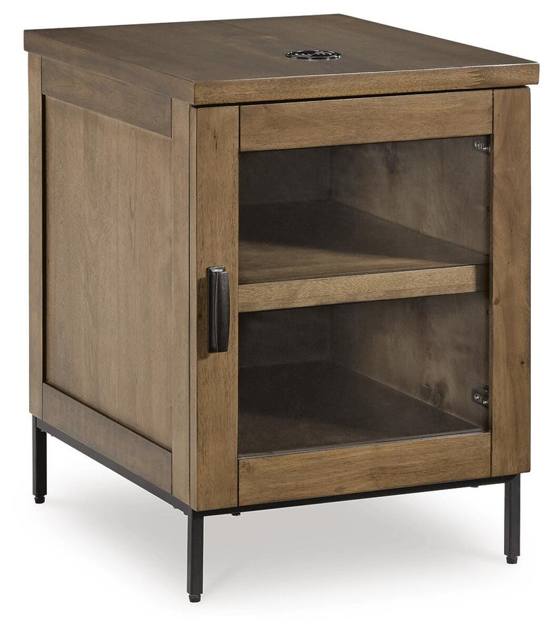 Ashley Furniture Torlanta occasional table set featuring three interconnected tables with sleek wood finishes and modern design.
