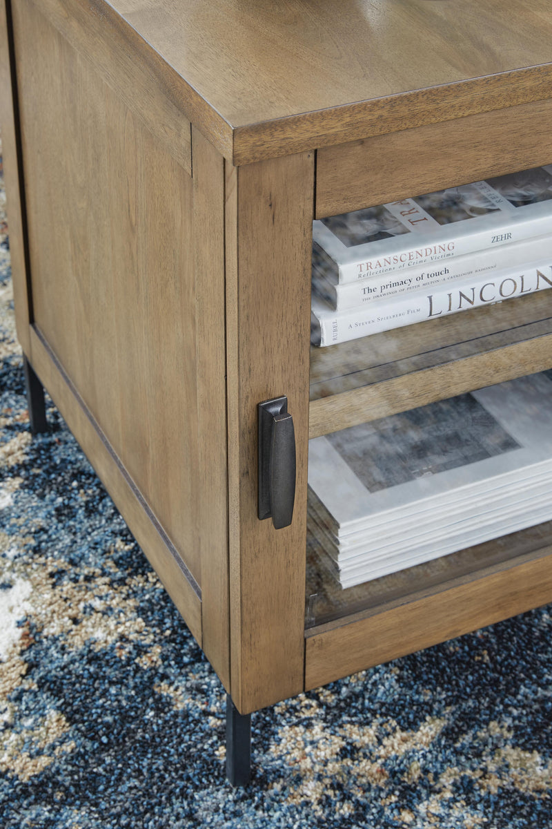 Ashley Furniture Torlanta Occasional Table Set featuring two modern wooden tables with sleek design and metal accents.