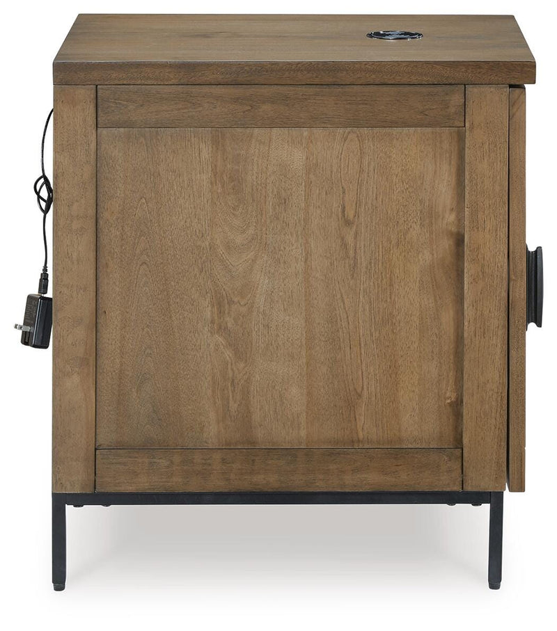 Ashley Furniture Torlanta occasional table set with two modern side tables featuring sleek wood finishes and simple design.