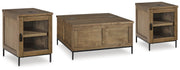 Ashley Furniture Torlanta Occasional Table Set featuring two modern wood tables with sleek designs and dark finish.