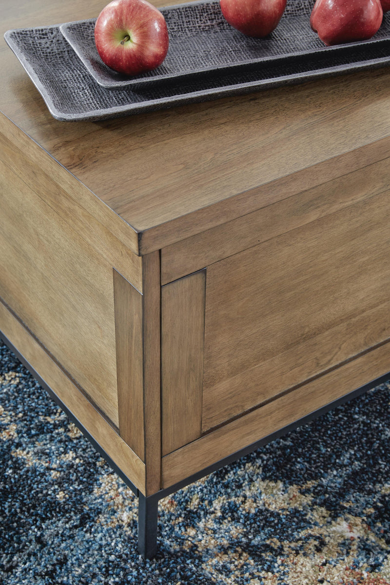 Ashley Furniture Torlanta occasional table set with three wood tables featuring dark finish and sleek, modern design.