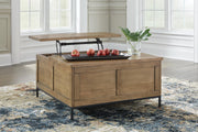 Ashley Furniture Torlanta Occasional Table Set featuring two modern tables with wood finishes and sleek metal legs.