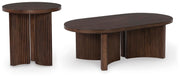 Ashley Furniture Korestone occasional table set featuring modern wooden tables with sleek, minimalist design and sturdy construction.