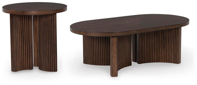 Ashley Furniture Korestone occasional table set featuring modern wooden tables with sleek, minimalist design and sturdy construction.