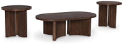 Ashley Furniture Korestone occasional table set with two modern tables featuring sleek wooden surfaces and sturdy metal legs.