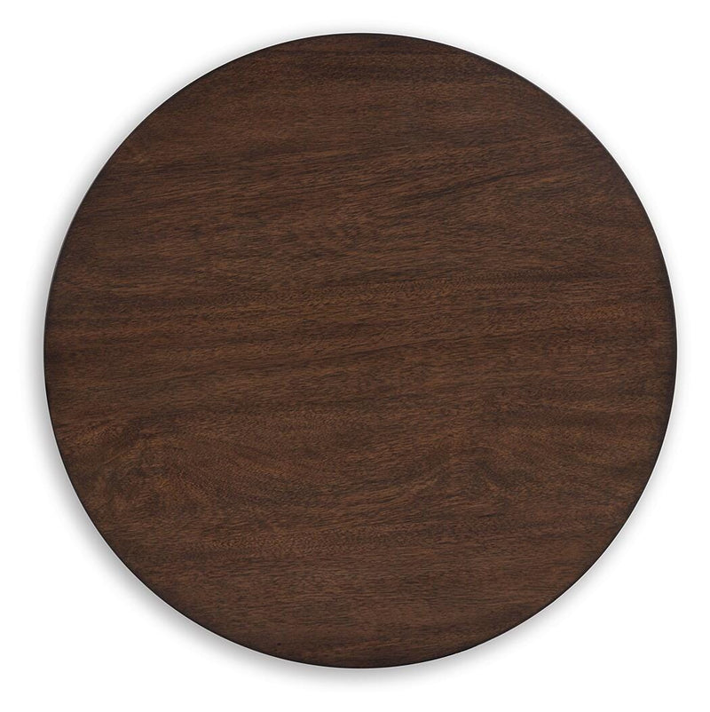 Ashley Furniture Korestone end table with a sleek wooden top and modern design, perfect for living room or bedroom decor.