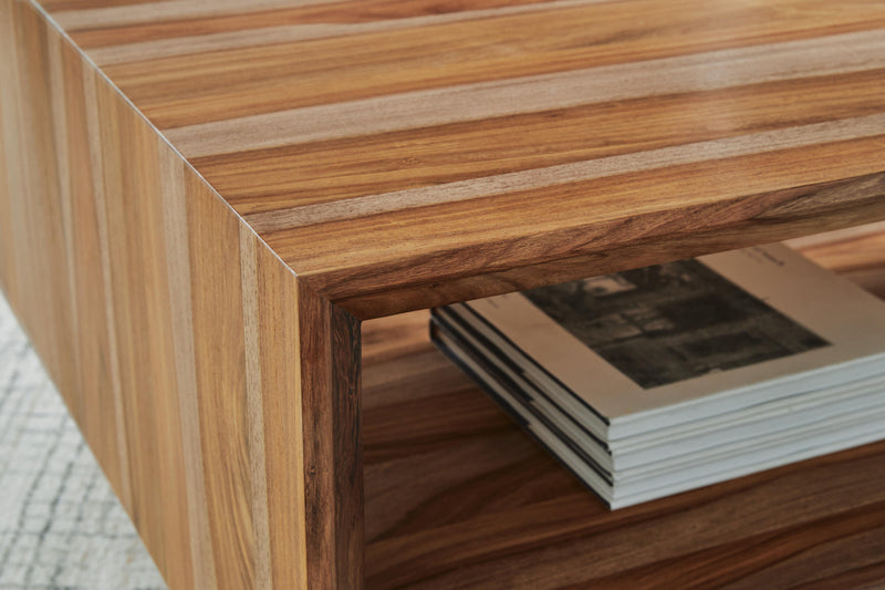 Ashley Furniture Dressonni coffee table, stylish cocktail table with a sleek wooden finish and modern design.
