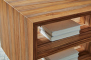 Ashley Furniture Dressonni end table with a sleek wood finish and modern design, featuring a spacious tabletop and stylish legs.