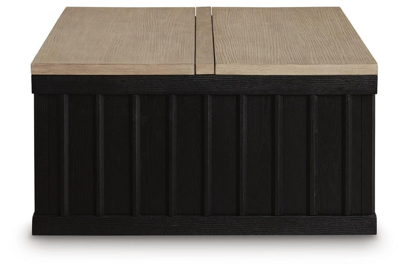 Ashley Furniture Rylandyn Lift-Top Coffee Table with a modern design, featuring a lift-top for versatile use and storage.