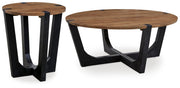 Ashley Furniture Hanneforth occasional table set with two wooden tables featuring sleek, modern design and dark finish.