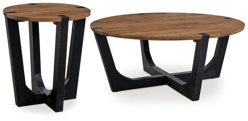 Ashley Furniture Hanneforth occasional table set with two wooden tables featuring sleek, modern design and dark finish.