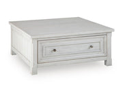 Ashley Furniture Robbinsdale lift-top coffee table with angled closed position, showcasing the sleek wooden design and functional lift mechanism.