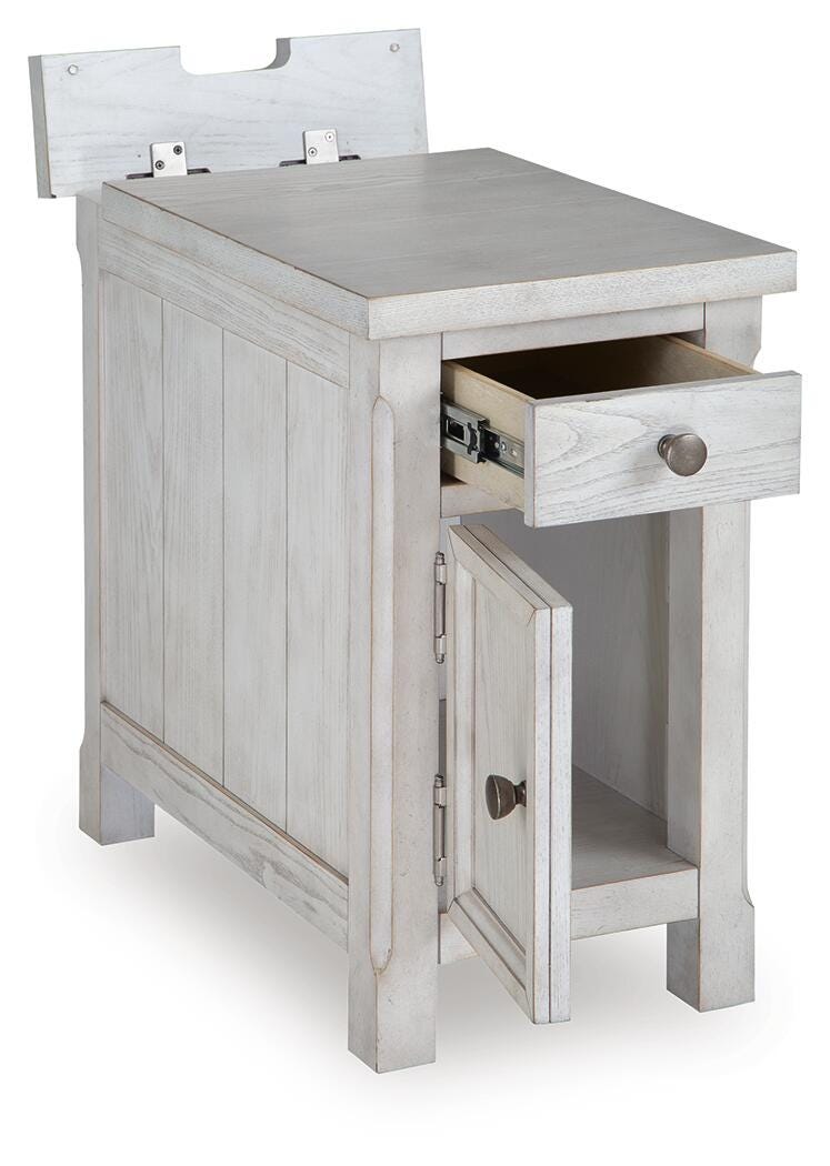 Ashley Furniture Robbinsdale chairside end table with open storage, angled design and wood finish, ideal for living room or bedside use.
