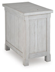Ashley Furniture Robbinsdale chairside end table with a dark wood finish and a single drawer, shown from the back.