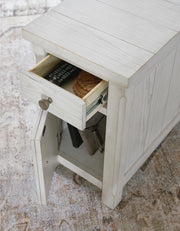 Ashley Furniture Robbinsdale chairside end table with open shelf and wood finish, ideal for living room or bedroom use.