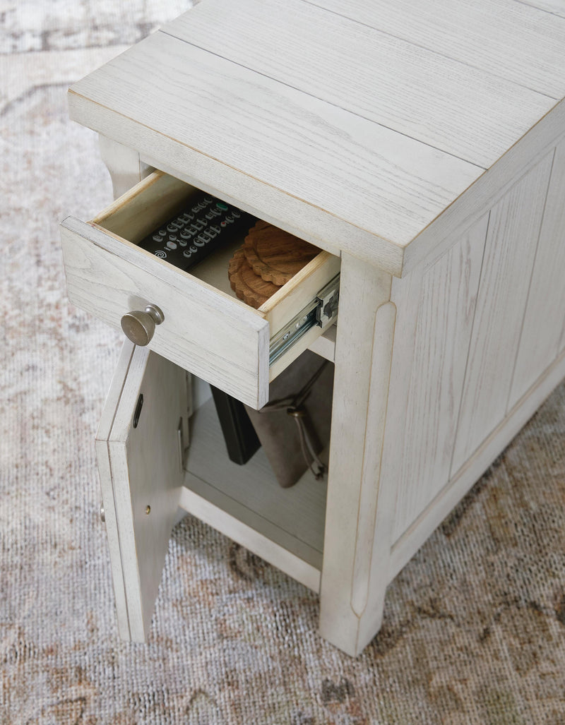 Ashley Furniture Robbinsdale chairside end table with open shelf and wood finish, ideal for living room or bedroom use.