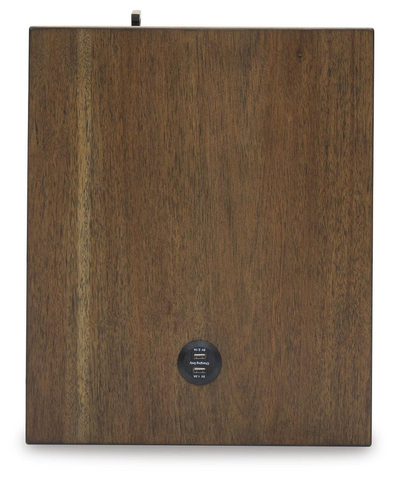 Ashley Furniture Moriville Chairside End Table with a wooden top and tapered legs, designed for convenient side table use.