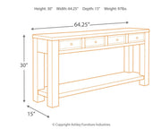 Gavelston sofa console table by Ashley Furniture with a dark wood finish and sleek design, shown in a modern living room setting.