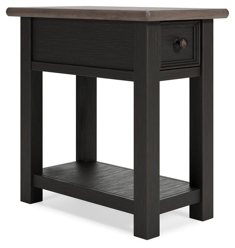 Ashley Furniture Tyler Creek end table set featuring two stylish wooden tables with a warm finish, shown from an angled view.