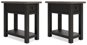 Ashley Furniture Tyler Creek End Table Set featuring two wooden tables with a warm finish and modern design.