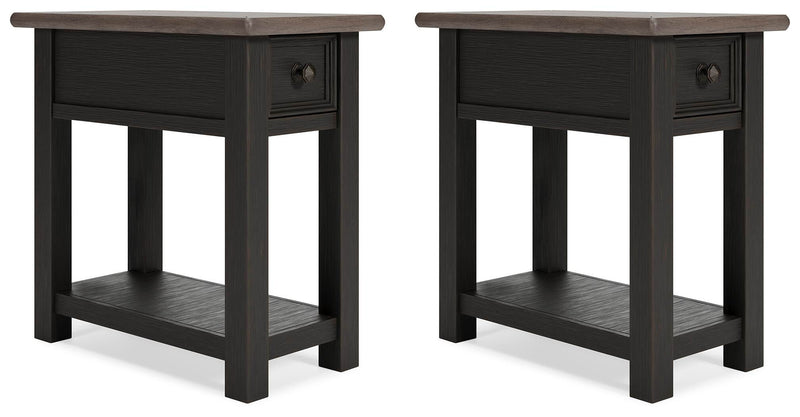 Ashley Furniture Tyler Creek End Table Set featuring two wooden tables with a warm finish and modern design.